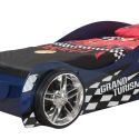 TURBO - Lit Voiture 90x200cm Bleu Style Racing avec Matelas