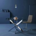 RITHA - Table Ronde 140cm Pieds Chromés et Plateau en Verre
