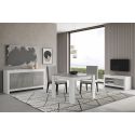 DENAE - Buffet 3 Portes L160cm Laqué Blanc Brillant et Gris Marbré