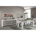 DENAE - Buffet 4 Portes L207cm Laqué Blanc Brillant et Gris Marbré