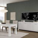 DENAE - Buffet 4 Portes L207cm Laqué Blanc Brillant