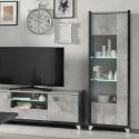 HOFFMAN - Vitrine 1 Porte Réversible Gris Aspect Pierre avec Led