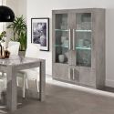 CLARK - Vitrine 4 Portes Laquée Effet Marbre Poignées Métal avec Leds
