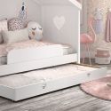 MILADY - Tiroir pour Lit Cabane 90x200cm Blanc Poignées Coeur