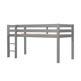 SLEEPY - Lit Mi-Haut en Pin Laqué Gris 90x200cm avec Échelle Droite