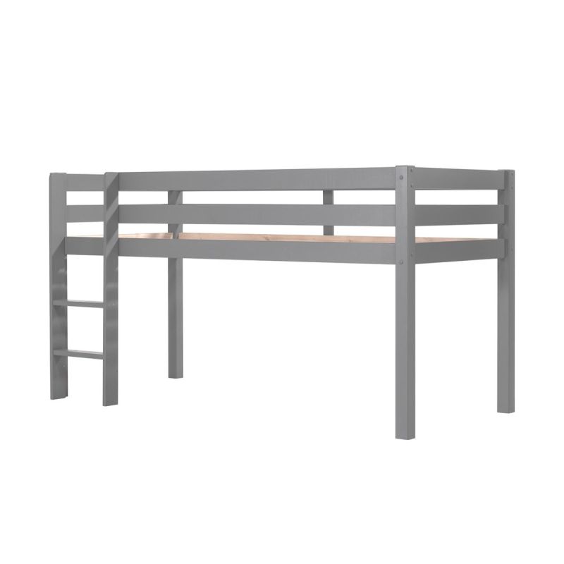 SLEEPY - Lit Mi-Haut en Pin Laqué Gris 90x200cm avec Échelle Droite