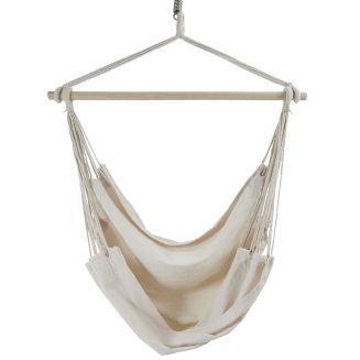 Balancelle 125x98cm en Bois Toile Tissu Beige - USHUAIA