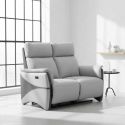 Canapé 2 places relax électrique tissu micro peau bicolore gris - SYMPHONY