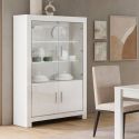 DENAE - Vitrine 4 Portes Laquée Blanc Brillant avec Eclairage Led