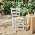 SUZY - Lot de 6 Chaises Laquées Blanc et Assises en Paille