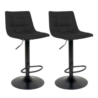 MAGNUS - Lot de 2 Tabourets Acier et Tissu Noir