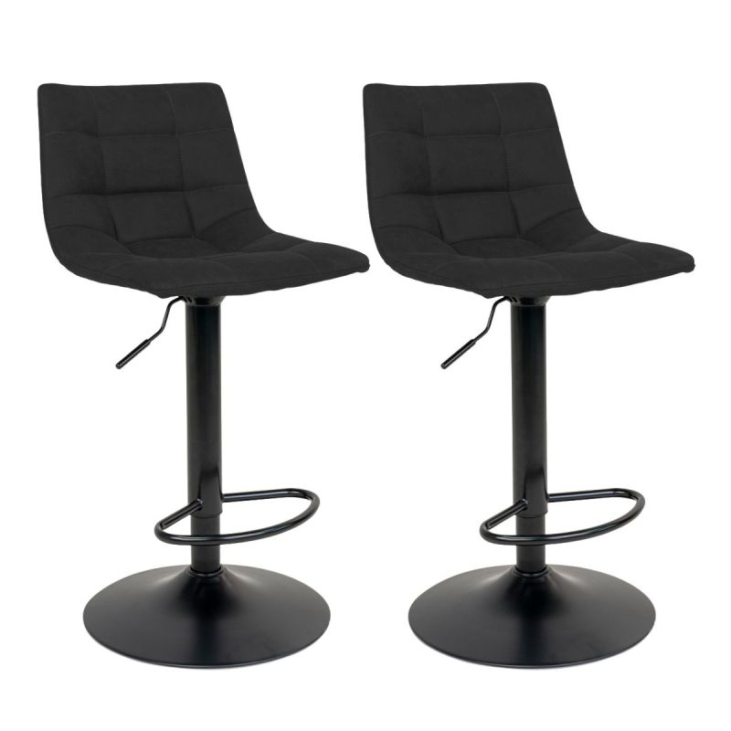 MAGNUS - Lot de 2 Tabourets Acier et Tissu Noir