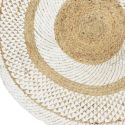 Tapis Rond Ø90cm Jute Tressée Naturelle Imprimé Géométrique Blanc - TINGA