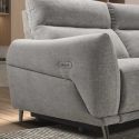 Canapé 3 places relax électrique avec méridienne droite tissu polyester chiné gris clair - SANTIAGO