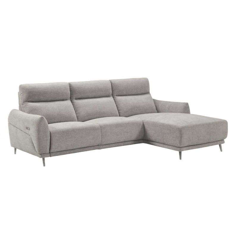 Canapé 3 places relax électrique avec méridienne droite tissu polyester chiné gris clair - SANTIAGO