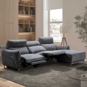 Canapé 3 places relax électrique avec méridienne droite tissu polyester chiné bleu-gris - SANTIAGO