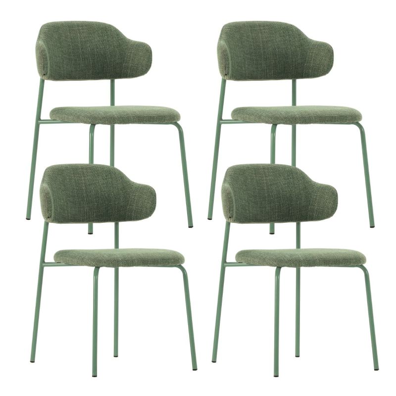Lot de 4 Chaises vintage en métal avec assise et dossier en tissu chiné vertes - LADERI