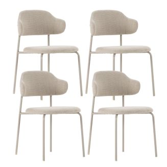 Lot de 4 Chaises vintage en métal avec assise et dossier en tissu chiné beiges - LADERI