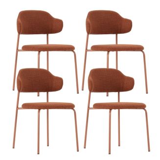 Lot de 4 Chaises vintage en métal avec assise et dossier en tissu chiné terracotta - LADERI