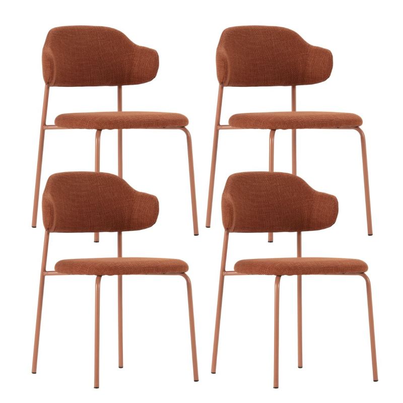Lot de 4 Chaises vintage en métal avec assise et dossier en tissu chiné terracotta - LADERI