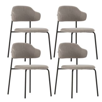 Lot de 4 Chaises vintage en métal avec assise et dossier en tissu chiné taupe - LADERI