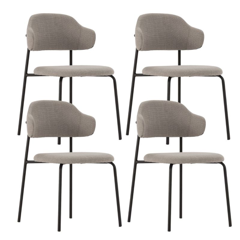 Lot de 4 Chaises vintage en métal avec assise et dossier en tissu chiné taupe - LADERI