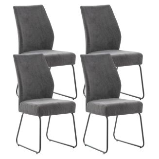 Lot de 4 chaises en velours côtelé et pieds en métal laqué coloris gris anthracite - ALIAN