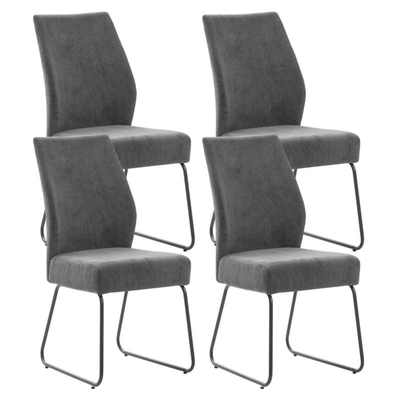 Lot de 4 chaises en velours côtelé et pieds en métal laqué coloris gris anthracite - ALIAN