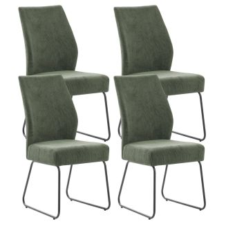Lot de 4 chaises en velours côtelé et pieds en métal laqué coloris vert - ALIAN