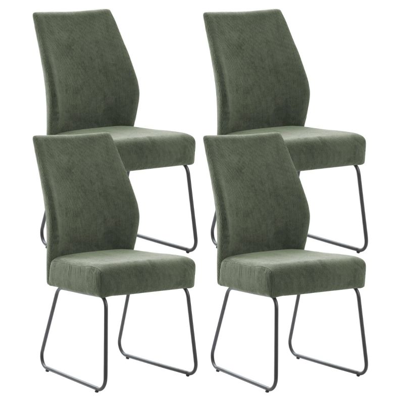Lot de 4 chaises en velours côtelé et pieds en métal laqué coloris vert - ALIAN