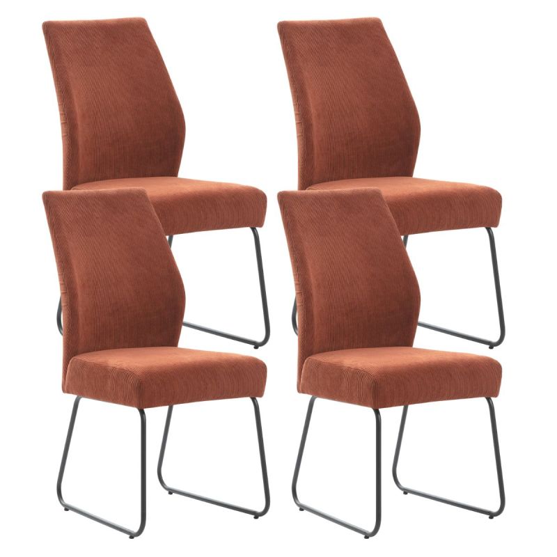 Lot de 4 chaises en velours côtelé et pieds en métal laqué coloris tuile - ALIAN