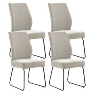 Lot de 4 chaises en velours côtelé et pieds en métal laqué coloris pierre - ALIAN