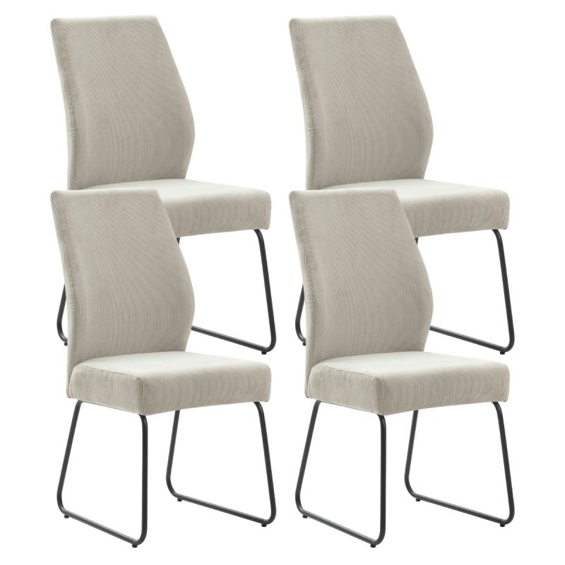 Lot de 4 chaises en velours côtelé et pieds en métal laqué coloris pierre - ALIAN