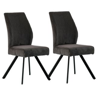 Lot de 2 chaises en velours côtelé et pieds en métal laqué noir coloris anthracite - BANIL