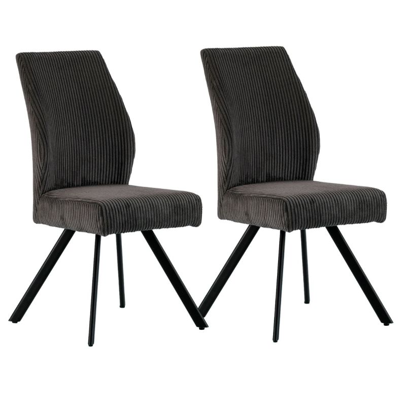 Lot de 2 chaises en velours côtelé et pieds en métal laqué noir coloris anthracite - BANIL