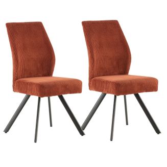 Lot de 2 chaises en velours côtelé et pieds en métal laqué noir coloris rouille - BANIL
