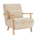 Fauteuil en velours côtelé beige vintage avec accoudoirs et pieds en chêne naturel - BONIFACE