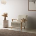 Fauteuil en velours côtelé beige vintage avec accoudoirs et pieds en chêne naturel - BONIFACE