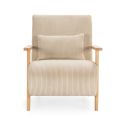 Fauteuil en velours côtelé beige vintage avec accoudoirs et pieds en chêne naturel - BONIFACE