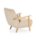 Fauteuil en velours côtelé beige vintage avec accoudoirs et pieds en chêne naturel - BONIFACE