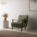 Fauteuil en velours côtelé vert vintage avec accoudoirs et pieds en chêne foncé - BONIFACE