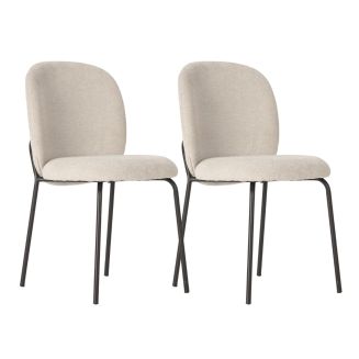 Lot de 2 chaises en tissu polyester doux beige et pieds en métal laqué noir - DARRIS