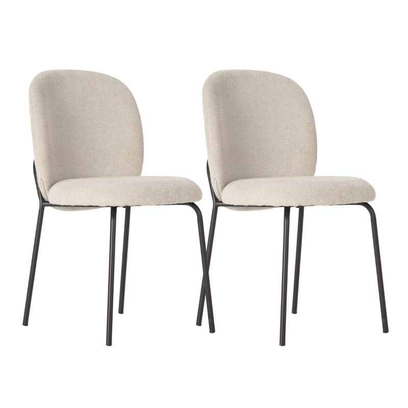 Lot de 2 chaises en tissu polyester doux beige et pieds en métal laqué noir - DARRIS