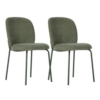 Lot de 2 chaises en tissu polyester doux vert et pieds en métal laqué noir - DARRIS