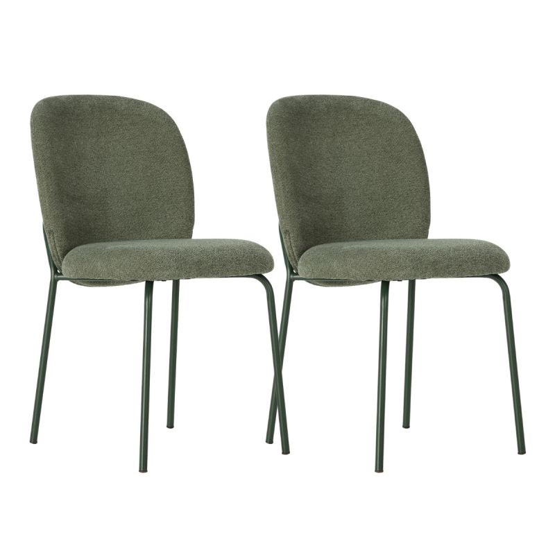 Lot de 2 chaises en tissu polyester doux vert et pieds en métal laqué noir - DARRIS