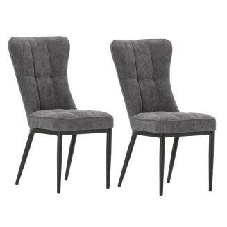 Lot de 2 chaises en tissu polyester doux gris et pieds en métal laqué noir - DAMYAN