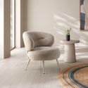 Fauteuil lounge en tissu polyester doux et pieds en métal laqué coloris beige - LIVONE