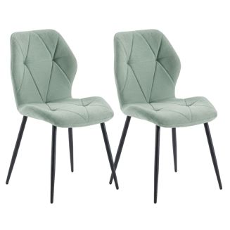 Lot de 2 chaises en tissu polyester doux aigue-marine et pieds en métal laqué noir - LUCIANA