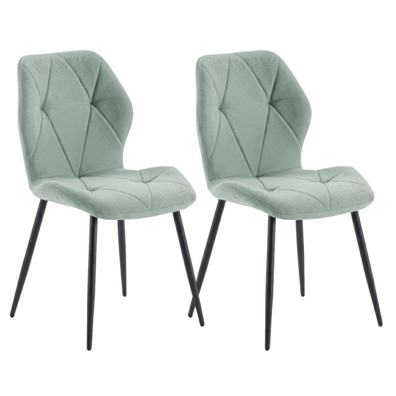 Lot de 2 chaises en tissu polyester doux aigue-marine et pieds en métal laqué noir - LUCIANA