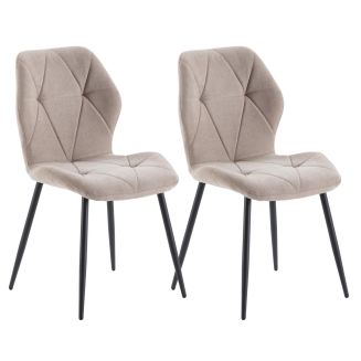 Lot de 2 chaises en tissu polyester doux taupe et pieds en métal laqué noir - LUCIANA